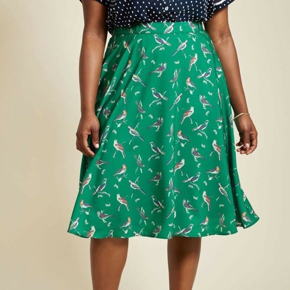 COPY - ModCloth Parakeet Birds Print Full Circle Midi Skirt - Size S - Picture 1 of 5